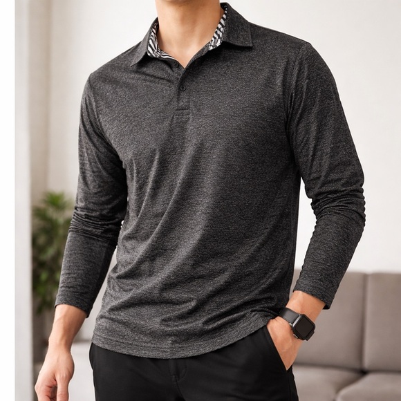 None Other - Preppy Lightweight Long Sleeve Golf Polo Shirt Mens 2XL Gray 3 Button NWT